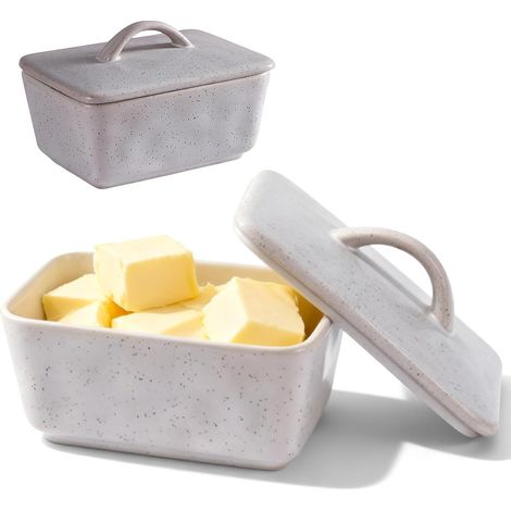 Beurrier En Porcelaine, 350 Ml Beurrier En Céramique, 14,510,26,5 Cm Boîte À Beurre Avec Couvercle Et Poignée, Récipient À Beurre En Céramique, Beurriers En Grès Pour Frigo Congélateur Micro-Ondes (1/5)