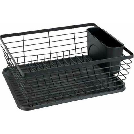Scolapiatti Ulisem nero, scolapiatti da cucina nero, vassoio rimovibile, metallo - plastica, 36x15x30,3 cm, nero