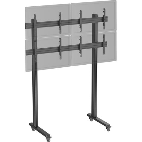 Support TV sur pieds - mur d'images 4 écrans 45''- 55'' hauteur 240cm à roulettes noir (1/3)
