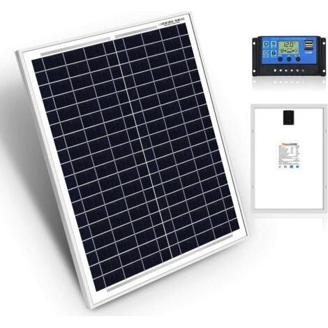 Panneaux solaires FlkwoH de 20W, 12V polycristallins, comprenant le contrôleur. Idéaux pour toutes les applications telles que camping-car, marine, bateau, chalet, cabane et maison.