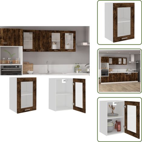 Armoire en verre suspendue Chêne fumé 40x31x60 cm - Armoire Suspendu - Meuble De Cuisine - Rangement Cuisine - Armoire Murale - Armoire Vitrée (1/5)