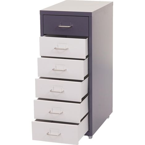 Cajonera con ruedas almacenamiento de oficina 6 cajones 69x28x41cm en acero gris oscuro blanco negro gris oscuro 040004355