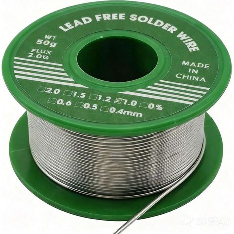 Fil de Soudure Sans Plomb 1mm 50g Sn99.3% Cu0.7%, Étain à Souder avec Noyau Colophane 2% Flux, Fil Étain Soudure pour Électronique PCB Réparation Câbles Circuits Brasage Électrique DIY (1/5)