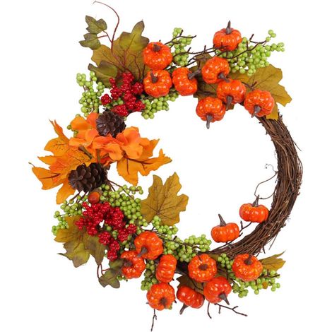 Couronne d'automne à suspendre à la porte d'entrée, couronnes d'érables, couronnes de citrouille pour maison, Halloween, récolte, Thanksgiving, couronnes pour porte d'entrée extérieure (1/5)