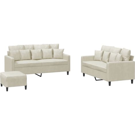 vidaXL Set di Divani 3 pz con Cuscini Crema in Velluto
