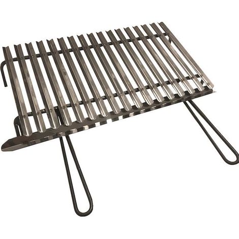 Graticola in acciaio inox, griglia per barbecue con sistema recupera grassi con piedini in ferro 60x35 cm