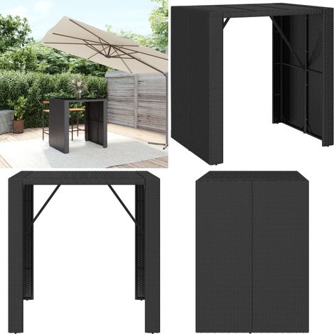 Bartisch mit Glasplatte Schwarz 105x80x110 cm Poly Rattan - Outdoor Möbel - Gartenmöbel - Esszimmerset - Balkonmöbel - Terrassenmöbel - Home & Living (1/5)