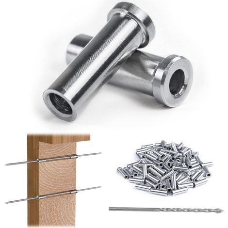 100 fundas protectoras para barandillas de cables de 3,2 mm (1/8"), de acero inoxidable T316, kit de herrajes para barandillas de cables de terraza para postes de madera CR13 (1/5)