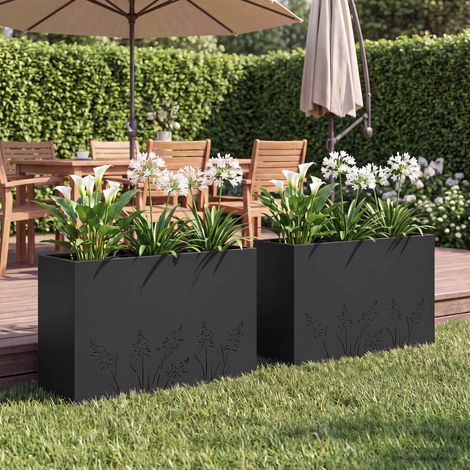 vidaXL Cache-pot de jardin 2 pc Noir 80 x 30 x 49 cm (1/5)