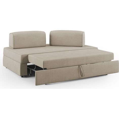 Liberty Sofá con puff extraíble y respaldo desmontable en tela impermeable 160 cm Beige con puff