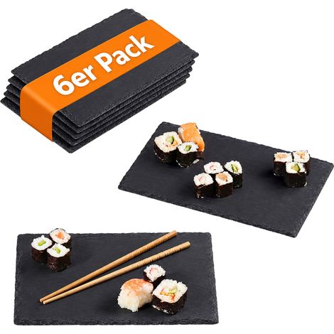 Relaxdays Schieferplatte 6er Set, 26 x 16 cm, Servieren von Käse & Desserts, Servierplatte zum Beschriften, anthrazit (1/5)