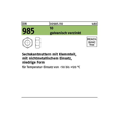 Selbstsichernde Sechskantmutter DIN 985 M 22 x 2,5 Stahl galvanisch verzinkt 25 Stk