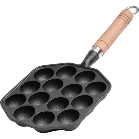 Poêle Takoyaki - Fonte Épaissie - 14 Trous de 3,6 cm - Poignée Amovible - Pour Cuisinière Induction et Gaz - 1 Pièce (1/5)