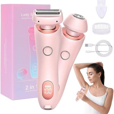 Rasoir électrique confortable 2 en 1 pour femme, tondeuse de bikini pour femme avec utilisation humide et sèche, tondeuse à poils pubiens rechargeable pour le corps, les bras, les jambes, les (1/5)