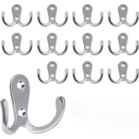 Confezione da 12 ganci appendiabiti a doppia testa in metallo vintage color argento, da fissare alla parete, con viti incluse. (1/5)