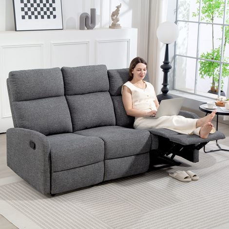 Canapé 3 Places avec Mécanisme Relax Indépendant, Tissu Chenille Gris Anthracite, Dimensions 179x91x98 cm (1/5)