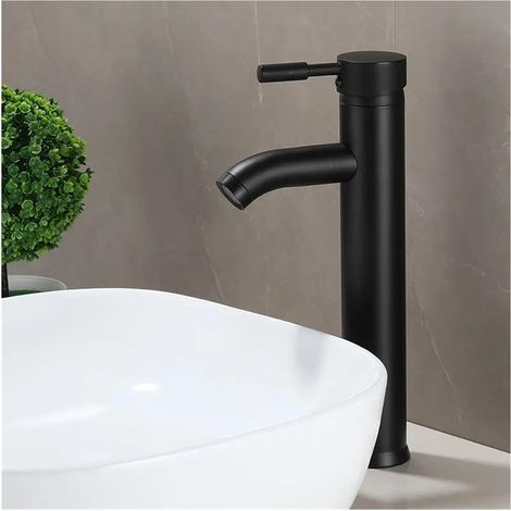 Robinet de lavabo, inox, noir, eau chaude/froide, pour lavabo (1/5)