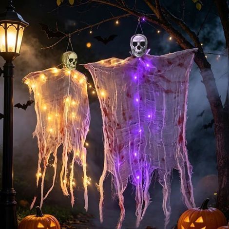 Décorations Halloween extérieur Fantôme Squelette Lot de 2, pour Décoration saisonnière (1/5)