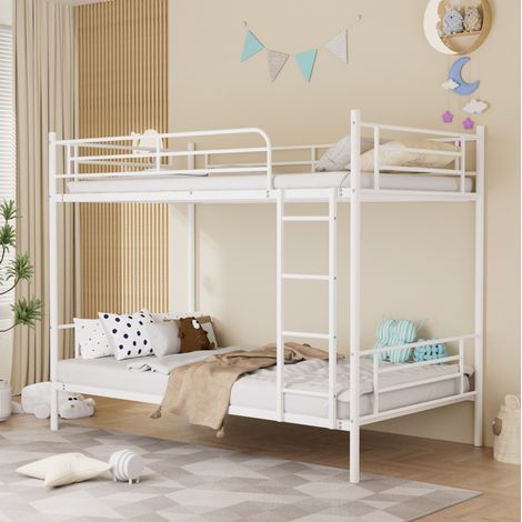 Etagenbett 90x190 cm, mit Absturzschutz und rutschfester Leiter, Stahl, Weiß (1/5)