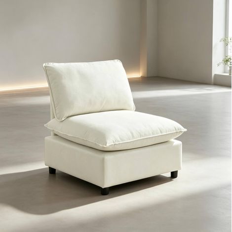 Poltrona 74x85x78 cm in tela beige, seduta ampia per soggiorno, salvaspazio – MEUBLIV (1/5)