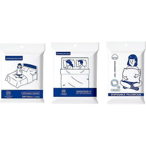 4-teiliges Set für Doppelbetten, bestehend aus Einweg-Reisespannbettlaken, Bettbezug und Kissenbezug, schmutzabweisendem Bettbezug und Schlafsack. (1/5)
