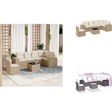 7-tlg. Garten-Sofagarnitur mit Kissen Beige Poly Rattan - Gartenmöbel Set - PE-Rattan Möbel - Outdoor Lounge - Esstisch - Sofasatz (1/3)