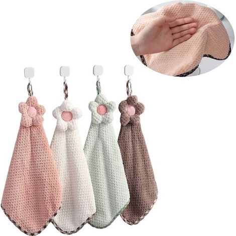 Toallas, Toalla, paños de mano, 4 piezas, Manos secas, Colgables, Reutilizables, Paños de cocina, Paños de limpieza, Paño de limpieza, Multicolor (1/5)
