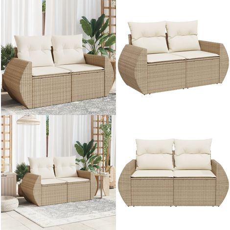 Gartensofa mit Kissen 2-Sitzer Beige Poly Rattan - Gartenmöbel - Outdoor Möbel - Rattan Sofa - Balkonmöbel - Lounge Set - Home & Living (1/5)