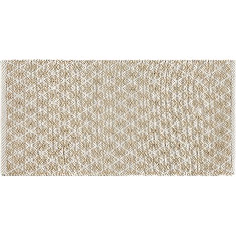 Alfombra de pasillo beige lana yute 50 x 80 cm tejida a mano boho pasillo dormitorio Akbez