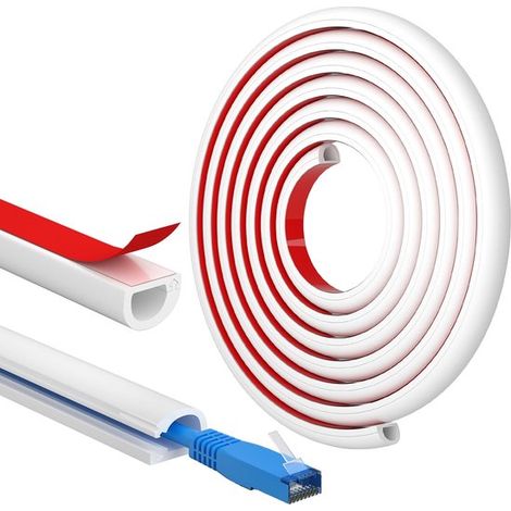 Bandeja portacables de suelo，300 cm，Organizador de cables，Bandeja portacables de plástico con cierre automático y tira autoadhesiva，Negra (1/5)