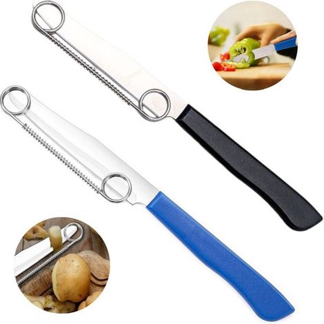Ensemble de 2 éplucheurs rapides avec ressort amovible. Éplucheur multifonctionnel pour fruits et légumes. Construction en acier inoxydable. Coupe rapide. (1/5)