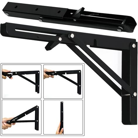Équerre Pliante 300mm, 2 Pièces Noir Support Console Pliable, Supports D' étagères Pliants Charge, Lourds Support Console Pliable Rétractable, Equerre Etagere, Pour Garage, Cuisine, Chambre (1/5)