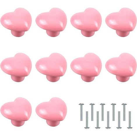10 Pièces Boutons de Porte,Poignée en Forme de Coeur Boutons de Meuble Boutons de Céramique Rose pour Armoire Placard Chambre d'enfant (1/4)