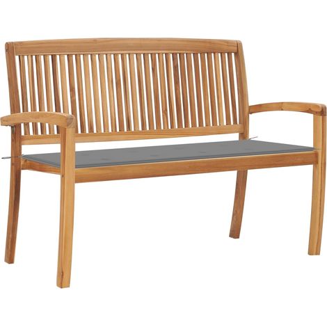 Banc de jardin empilable et coussin Banquette de jardin Siège/Chaise 128,5cm Bois de teck massif BTEB52777 (1/5)