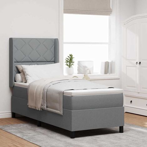 LED Boxspringbett mit Matratze Hellgrau 80 x 200 cm Stoff