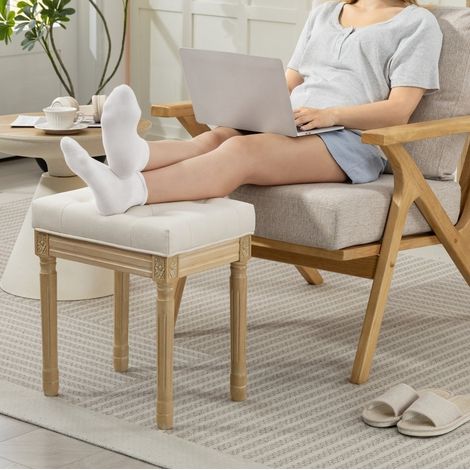 Sgabello imbottito beige in legno 42x32x46,5 cm, stabile, per camera – MEUBLIV (1/5)