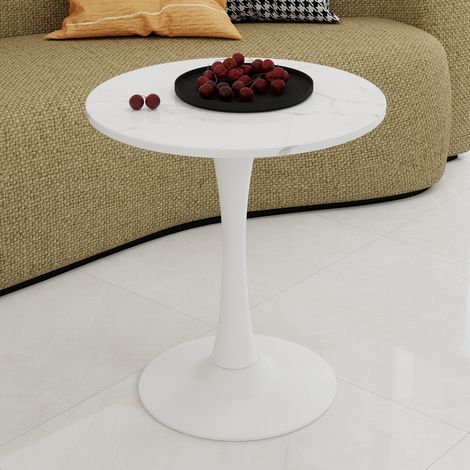 Table basse ronde 70 cm en marbre artificiel blanc HAVRYA (1/5)