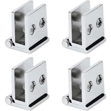 Set di 4 cerniere per ante in vetro, angolo di apertura 0°, cerniere a morsetto per mobili da cucina, vetrine, box doccia, per vetro di 5 mm di spessore.