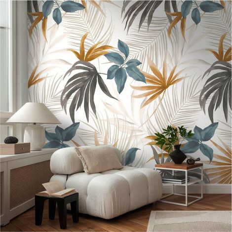 Photo wallpaper wall Profhome 791451 hot embossed non-woven wallpaper slightly textured with floral ornaments matt cream teal brown grey orange yellow 1,59 m x 2,8 m (1/5)