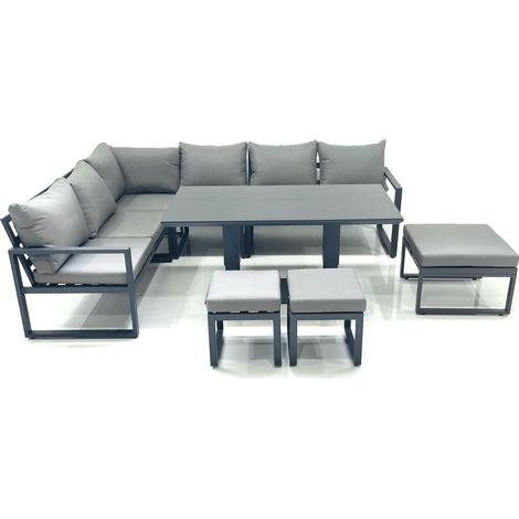 Fimous Aluminum Outdoor Garden Furniture Set Corner Sofa 3 Footstools Adjustable Rising Lifting Dining Table Sets Dark Grey (1/5)
