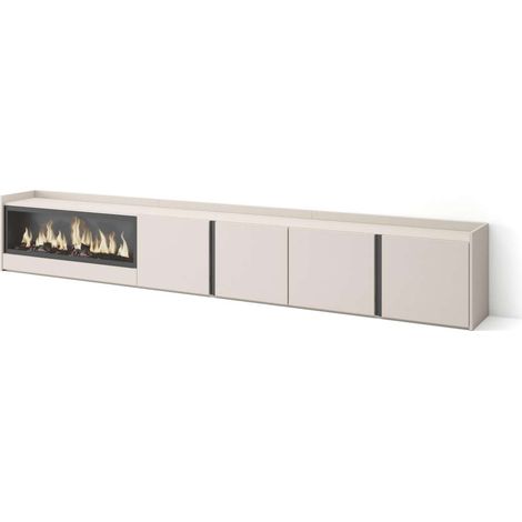 Mueble TV Alpandeire-02 de 315x50x35 cm con chimenea eléctrica XXL, color beige (1/4)