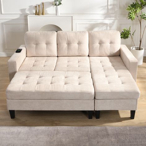 Canapé L modulable 3 places LED ambiance,repose-pieds 2 places mobile extra-large,canapé-lit moderne pour salon (1/5)