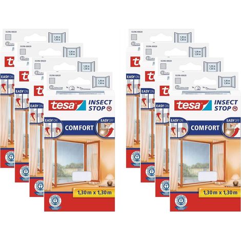 TESA TESA LOT DE 8 MOUSTIQUAIRES POUR FENÊTRE BLANC TRANSPARENT 1,3 M X 1,3 M