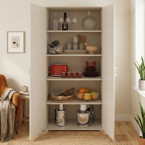 Dmora - Mehrzweckschrank Dabalor, Linearschrank mit 2 Flügeltüren, Kleiderschrank mit 4 verstellbaren Einlegeböden, Modernes Schuhregal, 100% Made in Italy, 90x45h195 cm, Beton und Weiß (1/5)