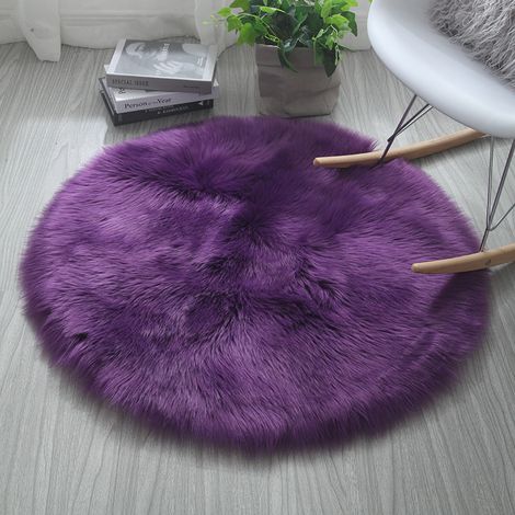 Tapis rond violet, tapis rond de 50 cm, tapis moelleux pour salon et chambre à coucher, lavable en machine, tapis en peluche artificielle (1/5)
