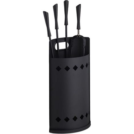Serviteur de cheminée 5 pièces en acier noir mat Seau, tisonnier, pelle à cendres, balai et pince Design moderne et durable (1/5)