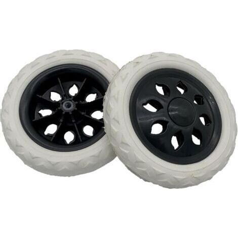 Set of 2 replacement wheels for shopping trolley - 1 pair - White and black, black center with white tread (1/5)