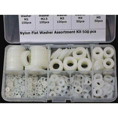 Rondelle plate nylon M2 M2.5 M3 M4 M5 M6 M8 M10 – Lot de 500 pièces – Résistance à la corrosion et déformation – Pour connexions mécaniques (1/4)