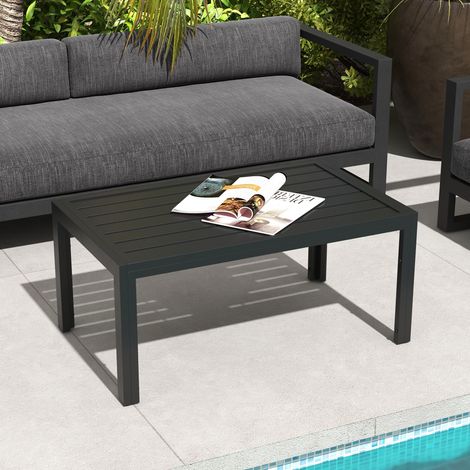 Mesa de Centro de Jardín Rectangular con Estructura de Acero Galvanizado para Patio Terraza 101,5x61x46 cm Negro (1/5)