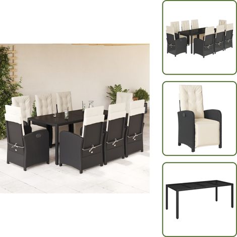 Cuscini da seduta - vidaXL Set da Pranzo da Giardino 9 pz con Cuscini Nero in Polyrattan - Cuscini da schienale